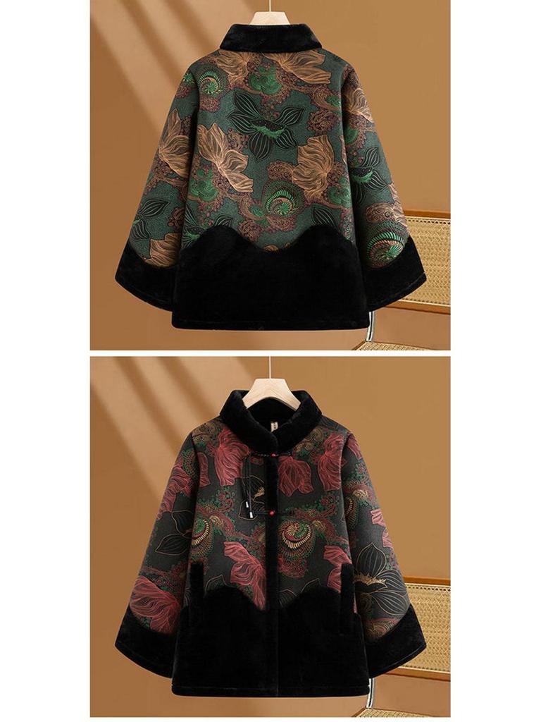 Warm Fur-Lined Cotton Coat for Middle-Aged and Elderly Women – Fashionable and Thickened for Winter