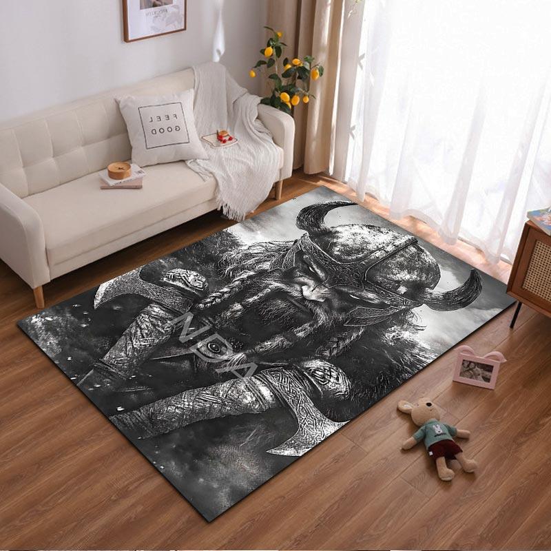 Viking Warrior Rug with Horned Helmet and Axes in Dark Style Suitable for use as an anti-slip for living room bedroom sofas 40x60cm( 15x23in )