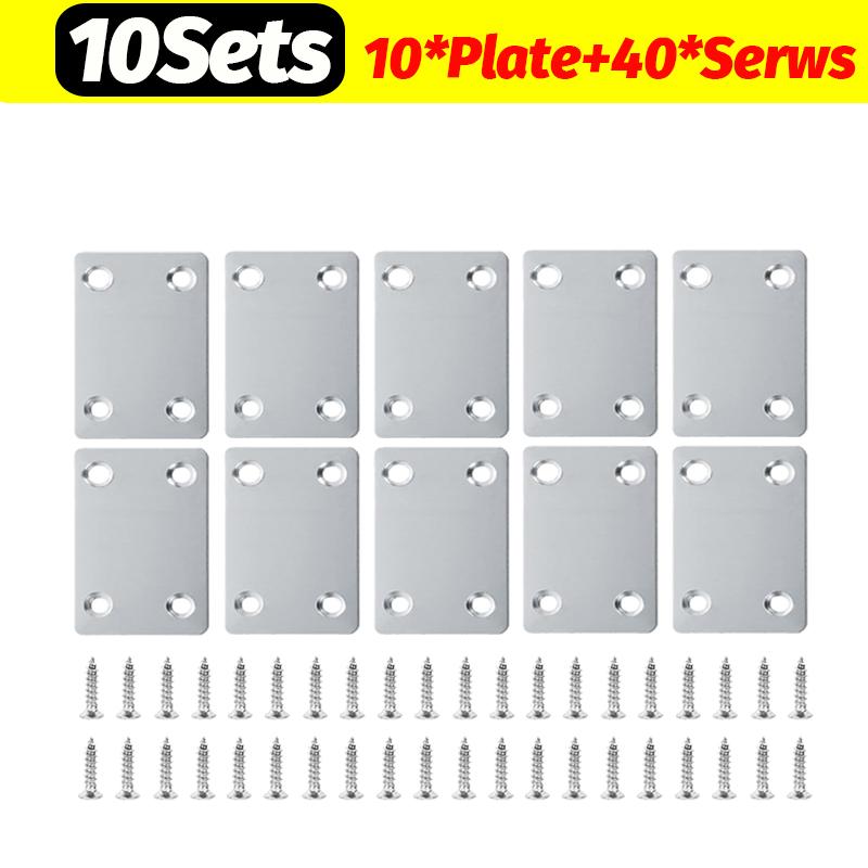 1/20Set Stainless Steel Flat Bracket for Wood Tables Chairs Cabinets Corner Code Fixing Brackets Furniture Repair Support Fixing