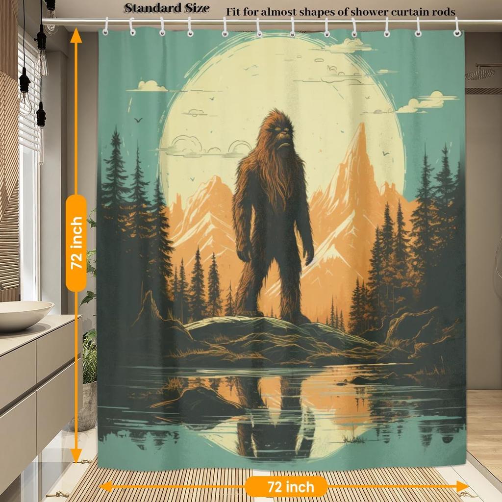 TropicalLife Bigfoot Funny Shower Curtain, Unique Cool Cloth Sasquatch Shower Curtain Set with 12 Hooks for Bathroom Decor Accessories Bathtub