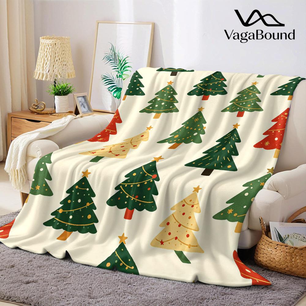 Cute Christmas Trees Flannel Blanket Warm Soft Halloween Christmas All-Season Couch Decorative Cozy Warm Gift