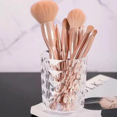 Cubo de almacenamiento de cosméticos a prueba de polvo, soporte para brochas de maquillaje, soporte para brochas de maquillaje, soporte transparente para bolígrafos para tocador
