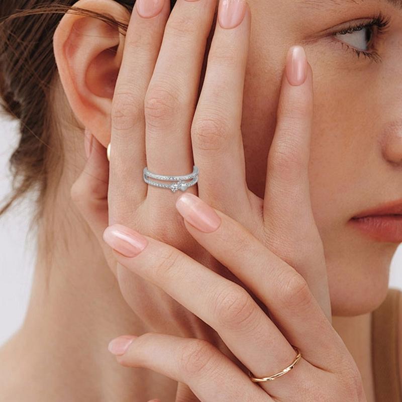 Romance Love Heart Designs Diamonds Accent Copper Adjustable Finger Rings for Special Occasions