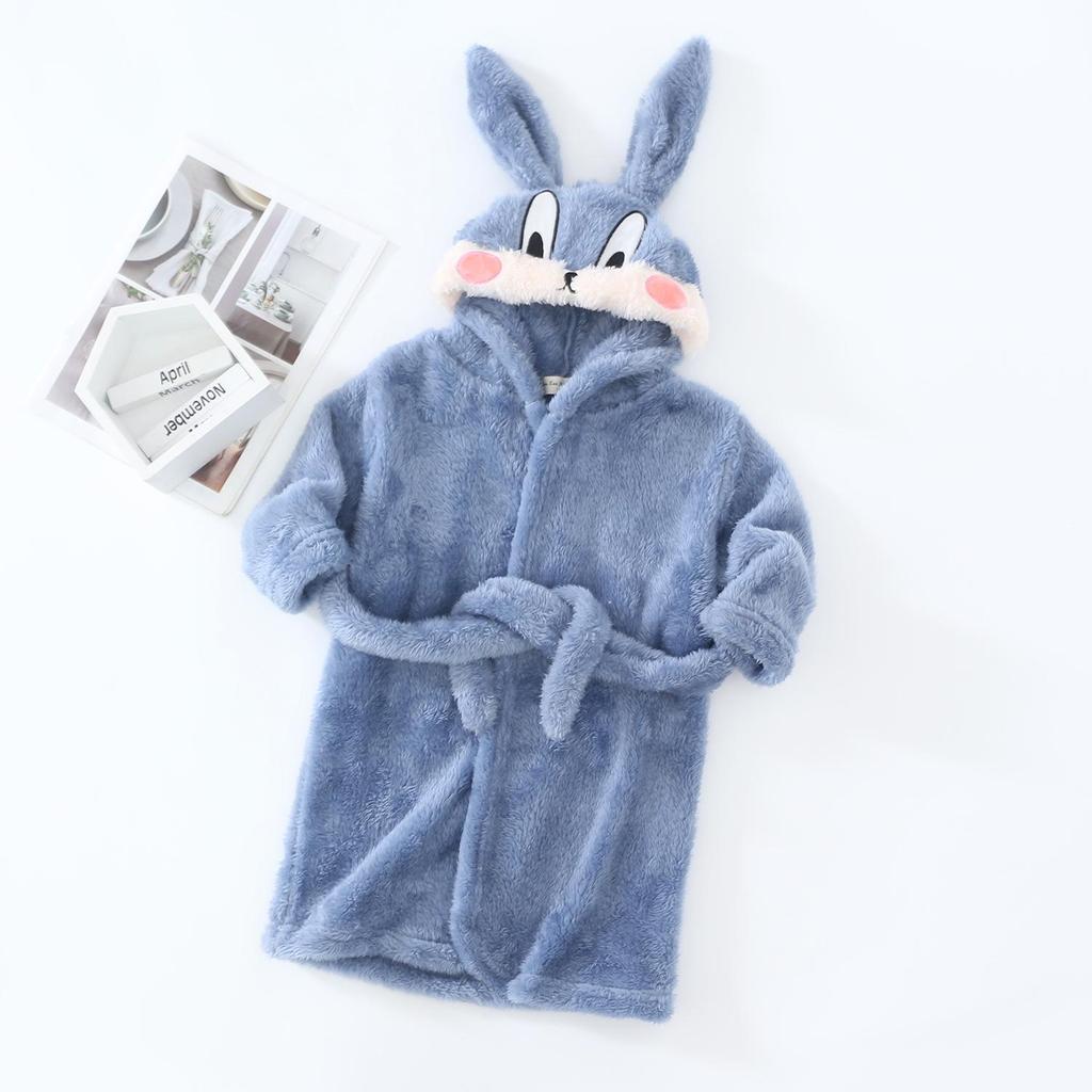 Children's Plush Cartoon Bathrobe - Boys' & Girls' Double-Sided Fleece Pajamas for Autumn/Winter