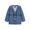 Autumn New Women's Clothing French Style Retro V-neck Long Sleeves Tops Lace Trim Laminated Denim Shirt 6147152