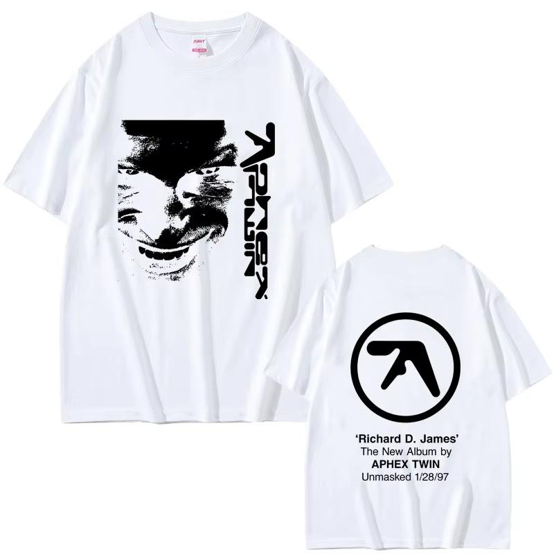 T-shirt Grafica Viso Aphex Twin Stampa Album Richard D James T-shirt Unisex Moda Donna Magliette a Manica Corta Pop Elettronico