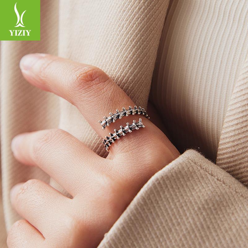 Dark Wind Personality Spine Opening Ring Unique Wind S925 Sterling Silver Ring Jewelry