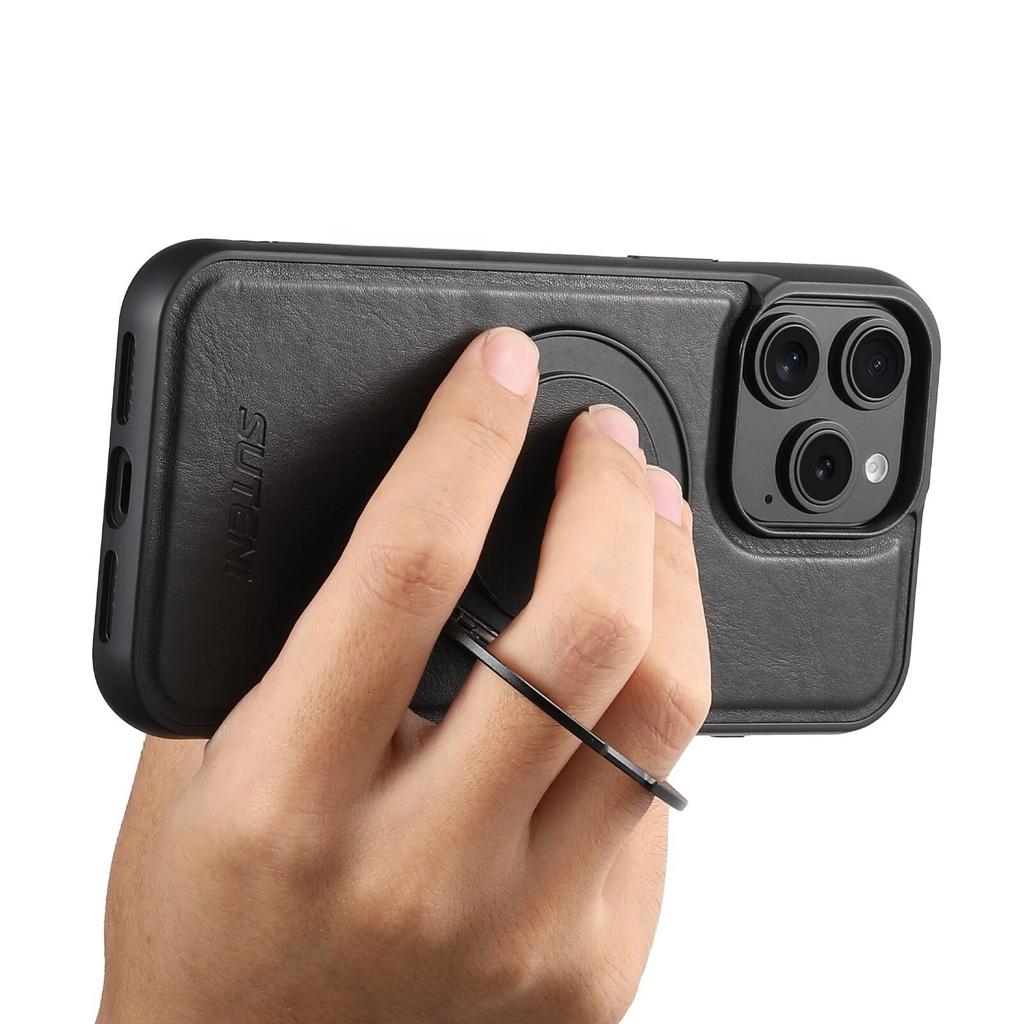 SUTENI G3 For iPhone 14 Pro Max Case Compatible with MagSafe Waxy Texture Rotating Kickstand Leather Phone Back Cover