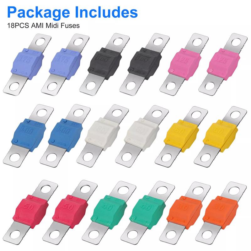 18 Peças Swe Mta Fusíveis de Carro de Pino Mini Áudio Estéreo de Carro Fusível Afs 32V 20A 30A 40A 50A 60A 70A 80A 100A 125A 150A 175A