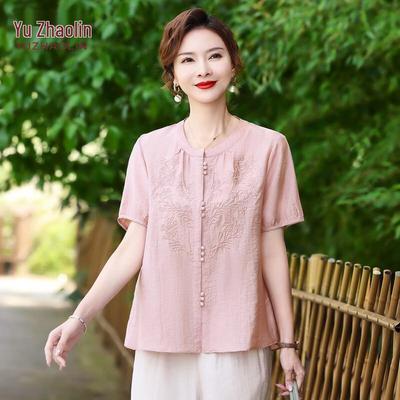 YUZHAOLIN New Chinese Style Short-Sleeved Shirt for Moms
