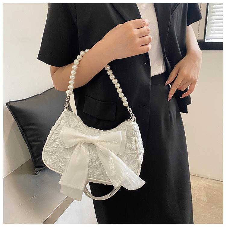 White Folds Pearl Female Bag Retro Luxury Designer Handbag Bow Crossbody Bags Fashi Y2K Vintage Women's Shoulder Bag Purses