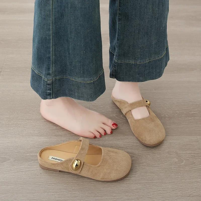 Summer Round Toe Flat Heel Korean Style Women's Slippers Comfortable Simple Versatile New Model Fairy Style Casual Leisure