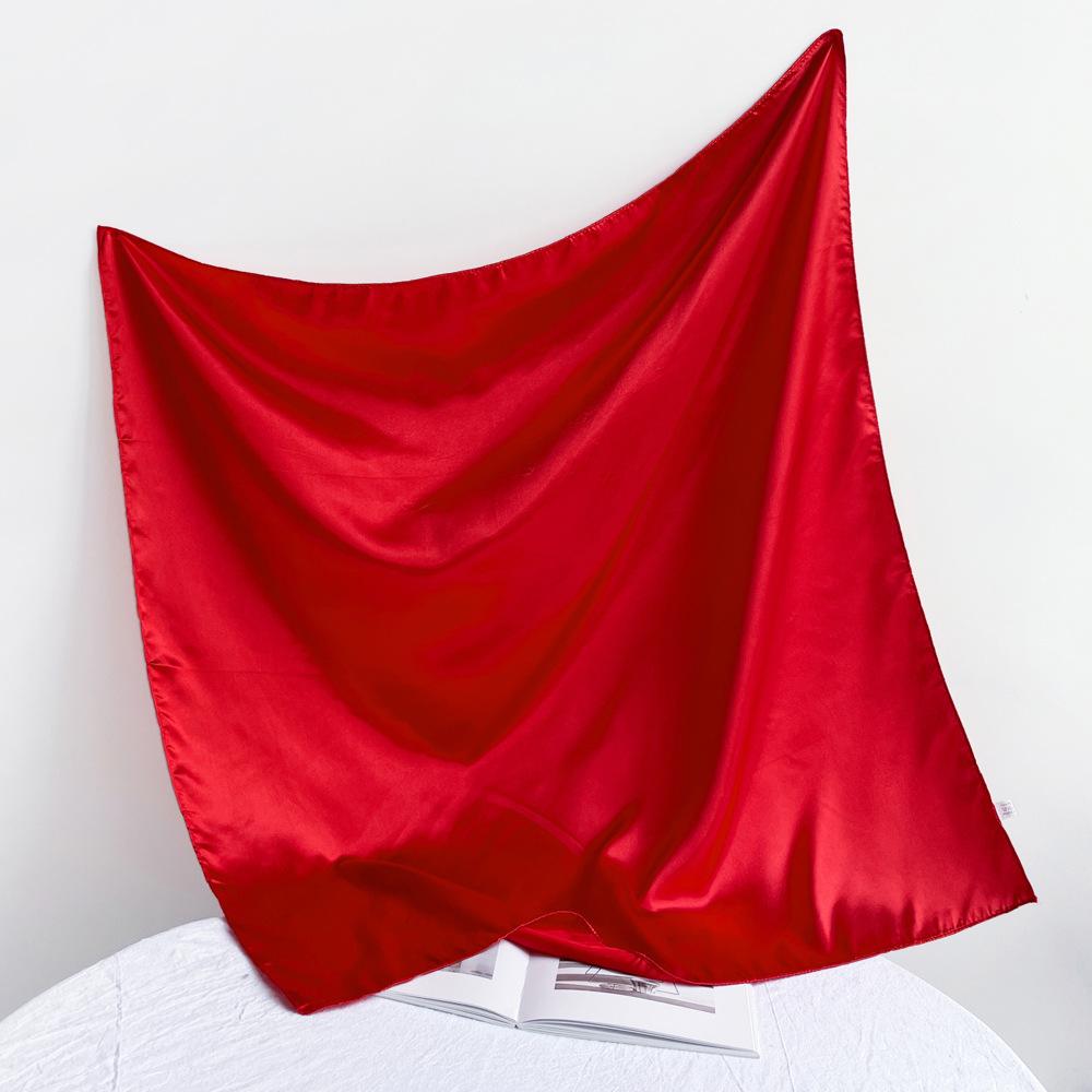 Fashionable New Versatile Headscarf Large Square Scarf Solid Color Scarf Women'S Simulated Silk Satin Scarf