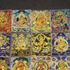 Yellow Jambhala Mahakala Thangka Pendant - Hand-painted Tibetan Gau with Eight Guardian Wealth Deities.