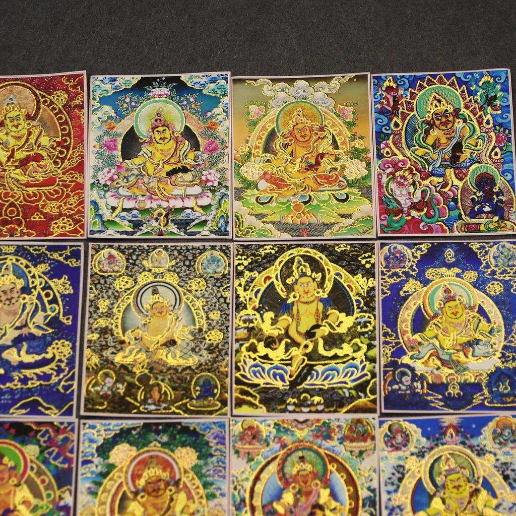 Yellow Jambhala Mahakala Thangka Pendant - Hand-painted Tibetan Gau with Eight Guardian Wealth Deities.
