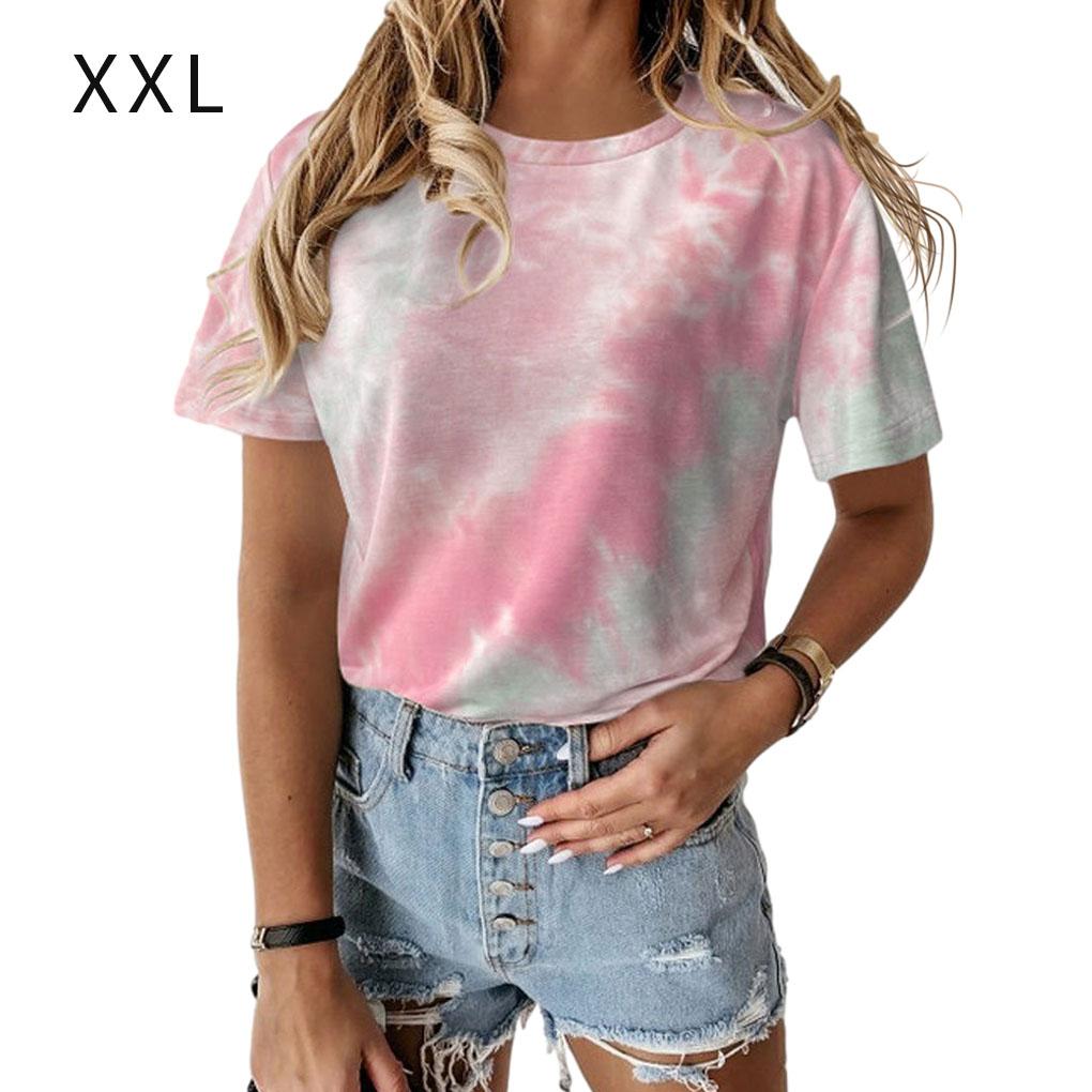 Women Tie-dye Printed Round Neck Short Sleeve Shirt