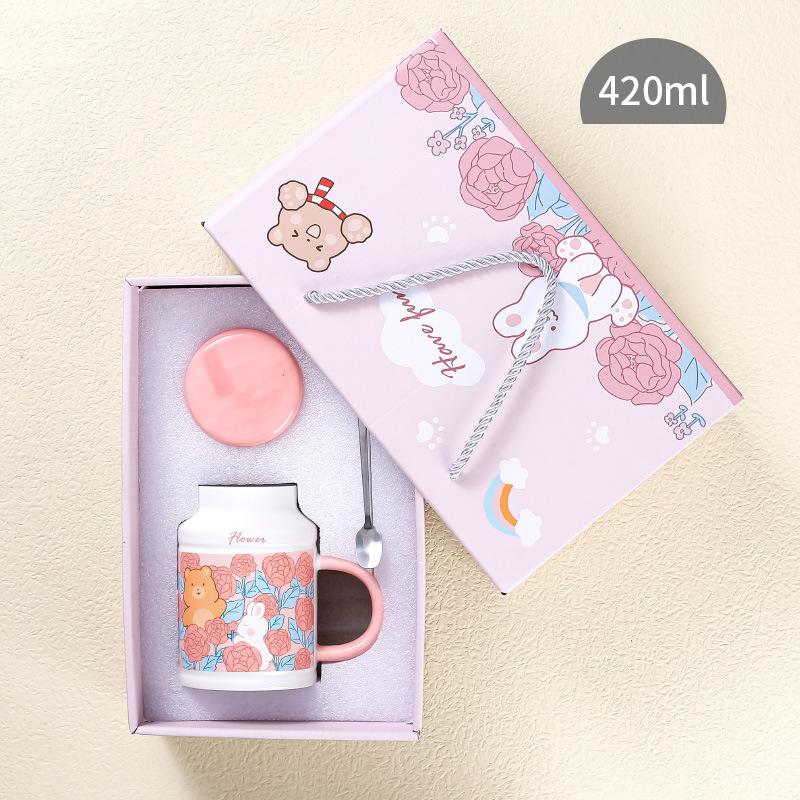 Niedlicher kreativer Retro-Becher Internet-Berühmtheit Hase Blume Tier Keramiktasse Damen Heim-Büro-Tasse Hase