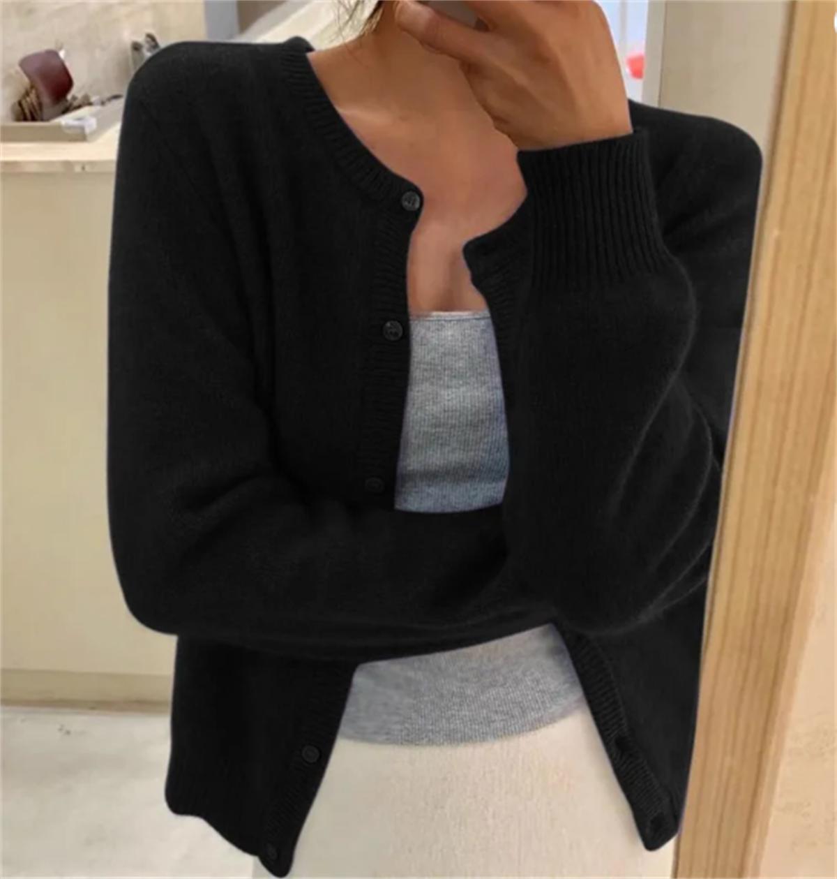 

Женский шикарный однотонный вязаный кардиган с длинным рукавом, корейский однобортный свободный пиджак, пальто на осень-зиму, повседневная элегантная одежда One Size чёрный