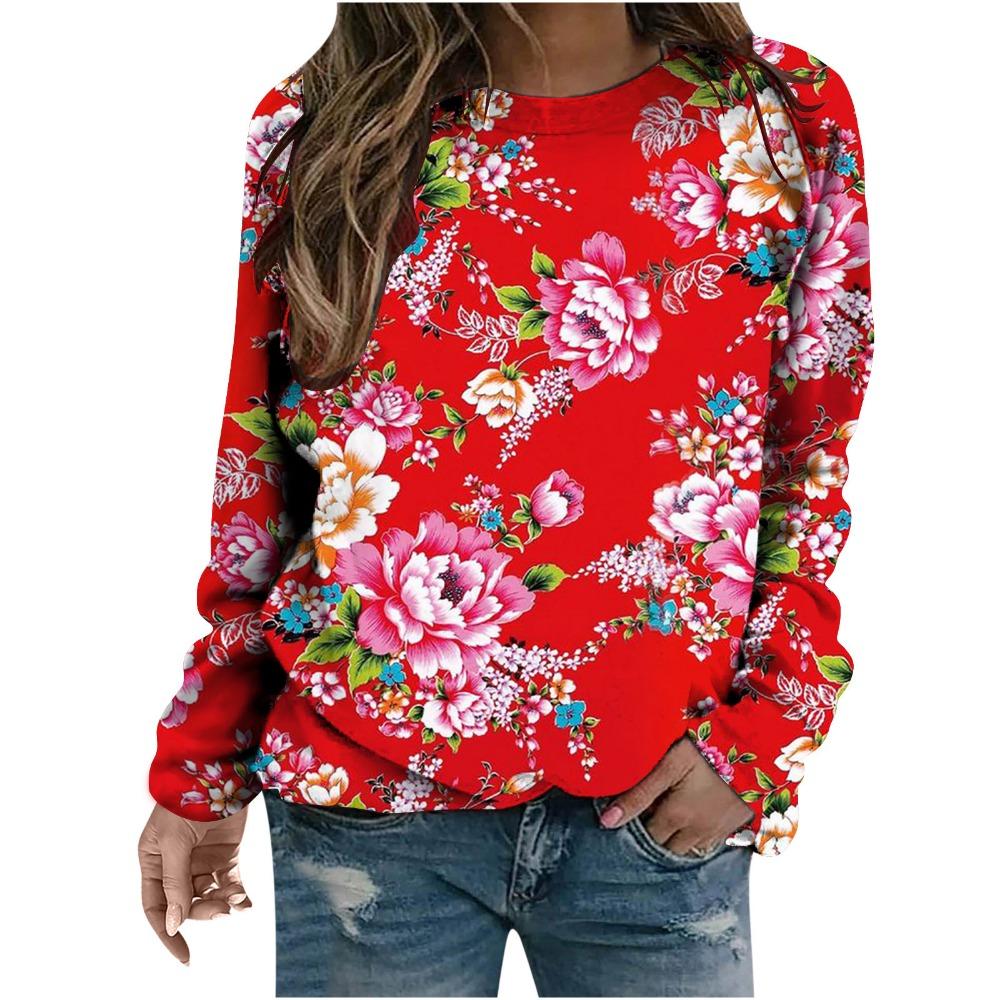 Ethnic Style Flower Sweatshirts Floral 3D Print Autumn Women Hoodies Long Sleeve Y2k Oversized Pullovers Tops Female Clothing
