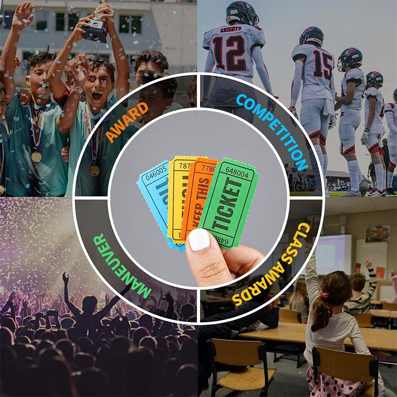 1000 szt. Kolorowe odrywane bilety loteryjne w podwójnych rolkach bilet wstępu bilet do gry na wydarzenia karnawały wejście nagroda klasowa