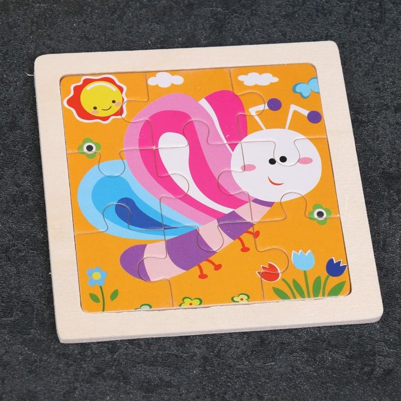 Holz 3-7 Jahre alt 9-teiliges Holzpuzzle, Tierpuzzle für Kinder, pädagogisches Früherziehungs-Cartoon-Flachpuzzle-Spielzeug