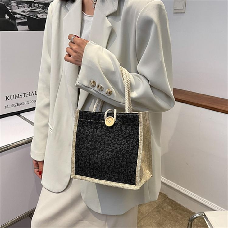 Casual Burlap Handbag Lightweight Shopping Bag Reusable Grocery Beach Bags