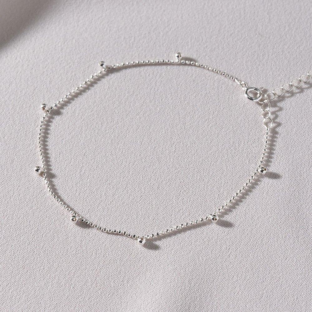 Mimi.J Jewelry 925 Silver Pookie Cut Ball Chain Anklet