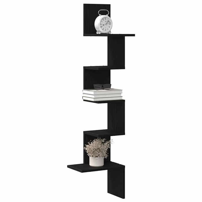 VidaXL Black Corner Wall Shelf 32x32x127.5 Cm Engineered Wood, Wall Shelf, Hanging Shelf, Wall-Mounted Shelf 860518