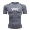 Men's Quick Dry Compression Sport T-Shirt, Gothic Death Metal Style Graphic Athletic Tee for Workout Running Gym Training Casual Fitness Tops