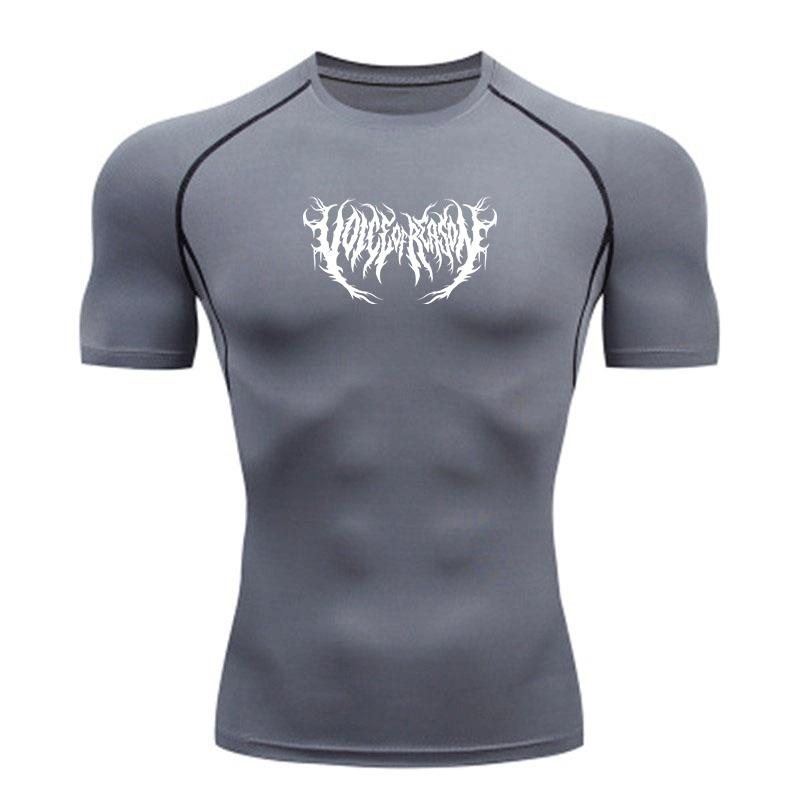Men's Quick Dry Compression Sport T-Shirt, Gothic Death Metal Style Graphic Athletic Tee for Workout Running Gym Training Casual Fitness Tops
