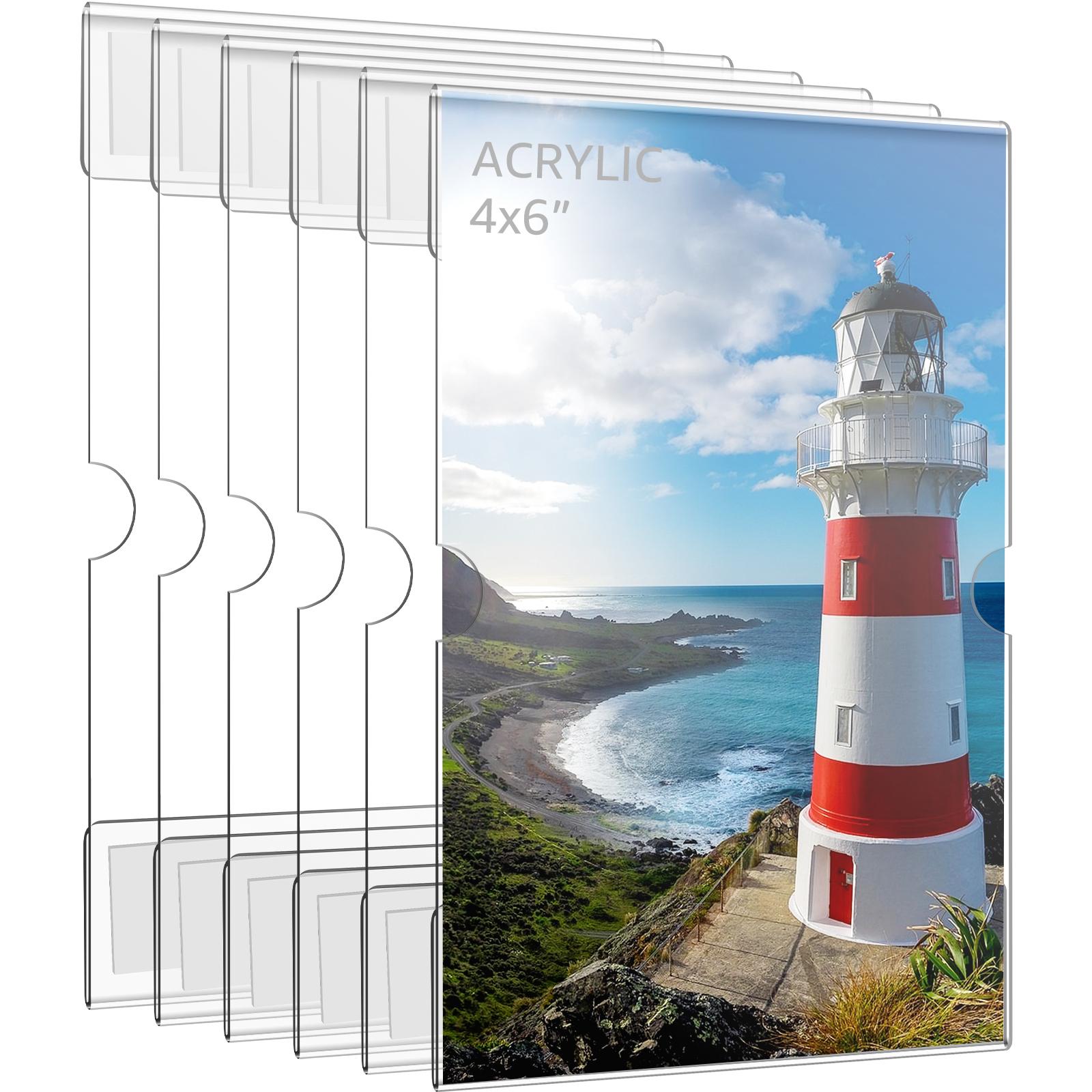 

6Pcs Acrylic Picture Frames 4x6 Transparent Self-Adhesive Frameless Picture Frame Home Decor Hanging Picture Frame Exhibitions