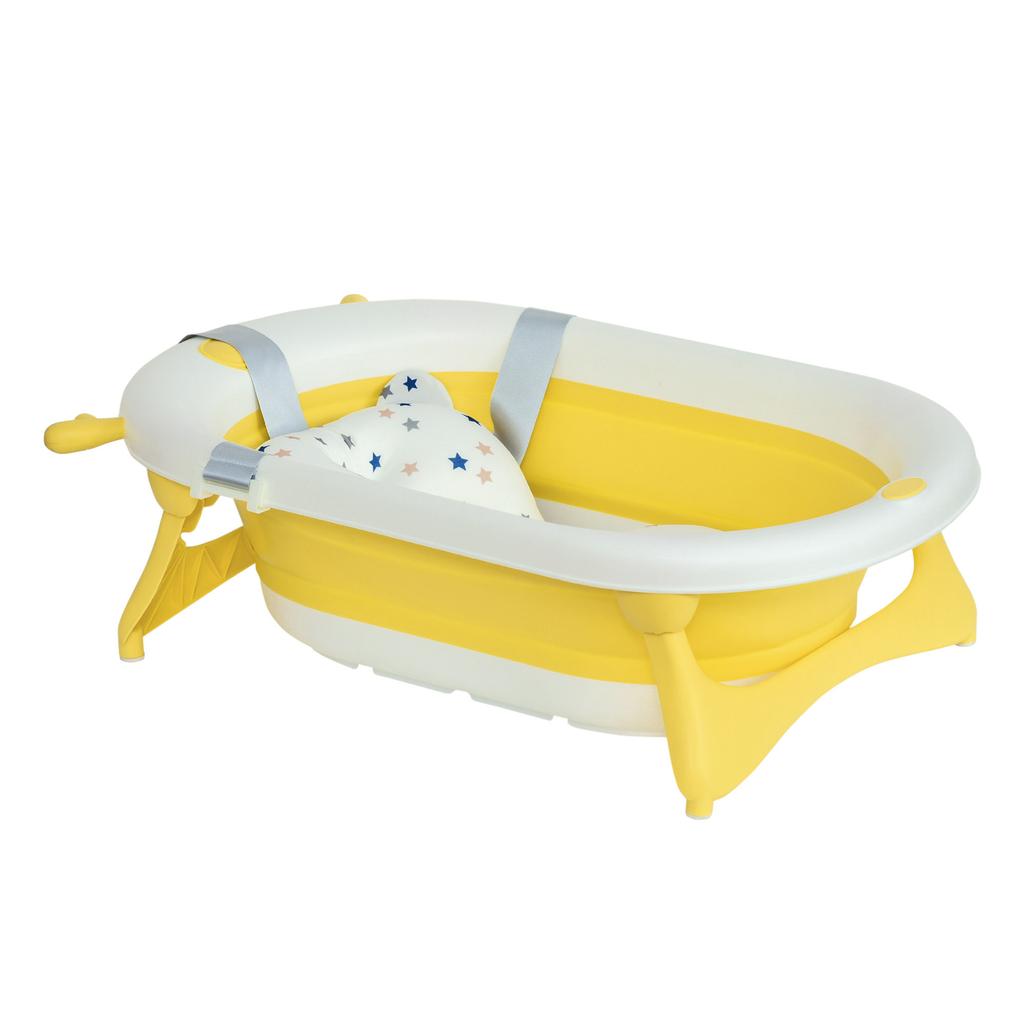 Foldable Baby Bathtub, Newborn to 3 Years, Heat-Sensitive Plug, Cushion, 81.5x50.5x23.5 cm