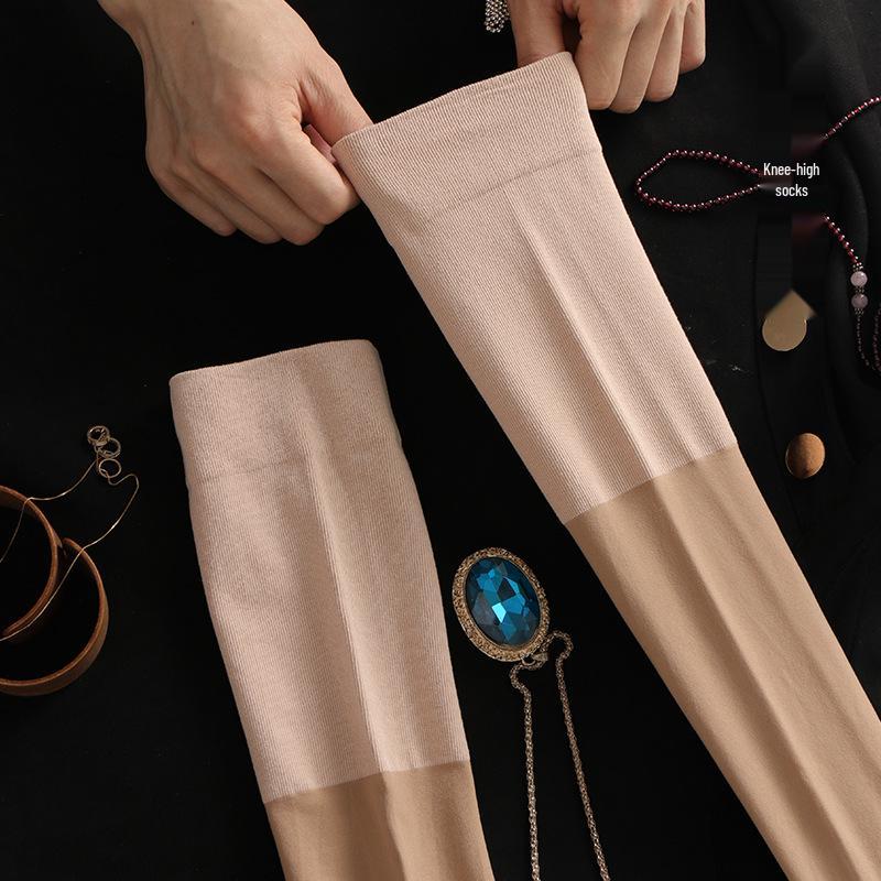 120D Velvet Over-the-Knee Tights with Knee Pads for Women - Nude, Thickened for Spring/Autumn/Winter