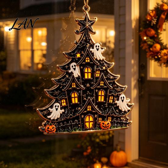 Small Halloween Gifts for Kids Tree Acrylic Hanging Ornament, Pumpkin Ghost Skull Seasonal Trick or Treat Party Supplies Decor, Spooky Pendant
