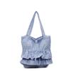 Across Cute College Style Plaid Canvas Bag Women's New Large Capacity Lace Tote Bag