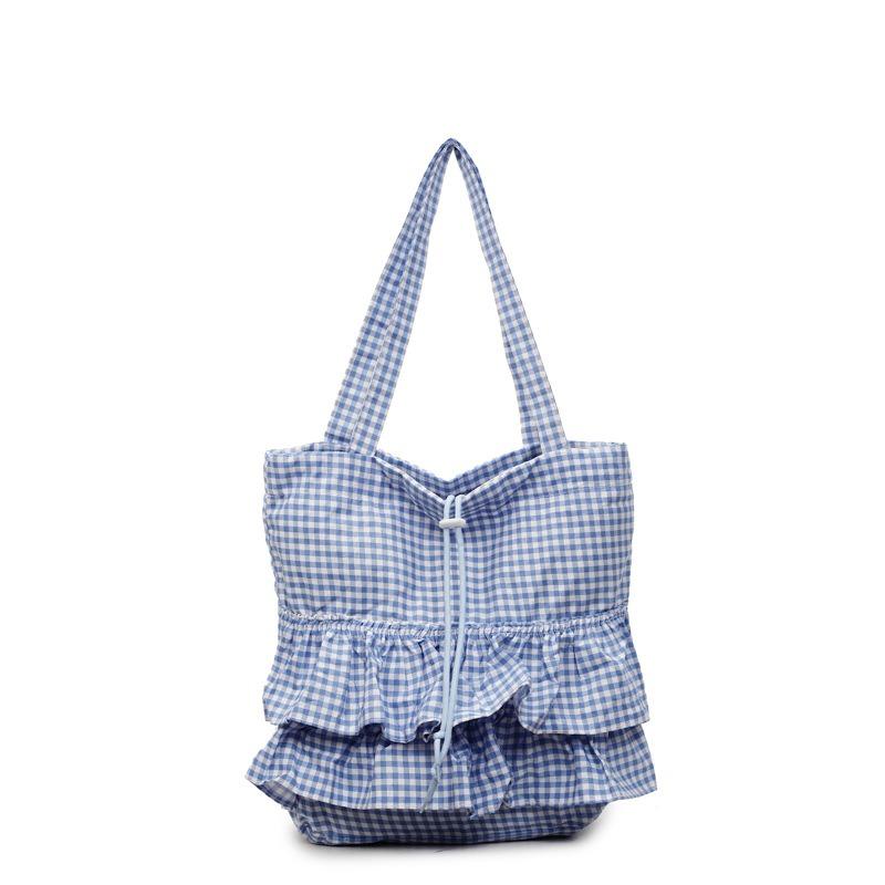 Across Cute College Style Plaid Canvas Bag Women's New Large Capacity Lace Tote Bag