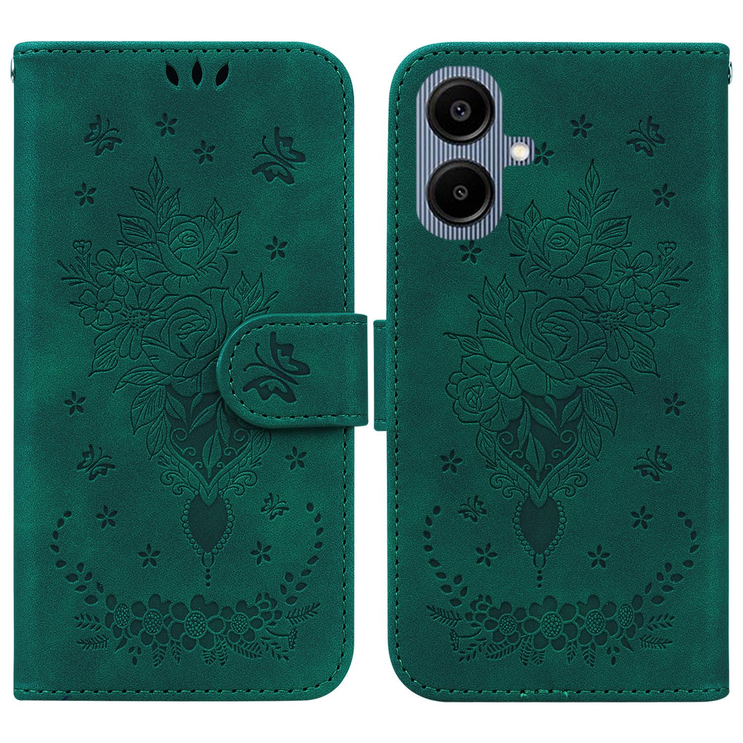 

For Samsung Galaxy A07 5G/A07 4G/A06 4G/A06 5G Case Butterfly Flower Imprint PU Leather Wallet Phone Cover with Strap C