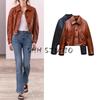 Spring and Summer Women's Clothing French Lapel Long Sleeves Decorated Row Button Pu Imitation Leather Short Jacket 1966043