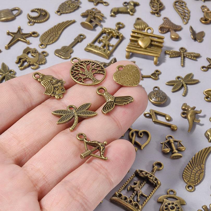 Ancient Bronze Color Metal Cute Charms For Jewelry Making Supplies Wings Animal Starfish Alloy Pendants DIY Bracelets Materials