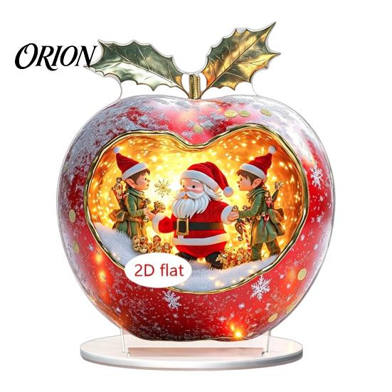 Shatterproof Christmas Ornaments Apple Lollipop 2D Acrylic Figurine, Ornament with Santa Snow Gift for Friends Scene Inside, Tabletop Decor