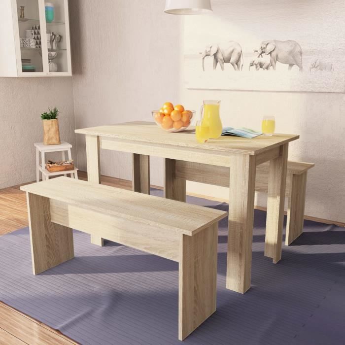 VidaXL Table de salle à manger et bancs 3 pcs Aggloméré Chêne