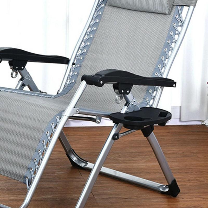 Black Gravity Folding Lounge Beach Chair Outdoor Camping Recliner with Tray for Garden Playa