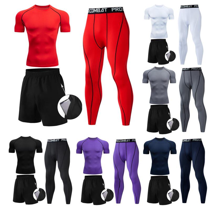 

Men s Three-Piece Compression Quick-Dry Short-Sleeve Running & Basketball Gym Suit M
