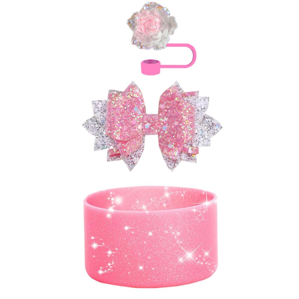 3Pcs Cup Accessories for Stanley Tumbler with Handle Rose Blossom Straw Cover Cap Straw Toppers Silicone Boot Letter Charms