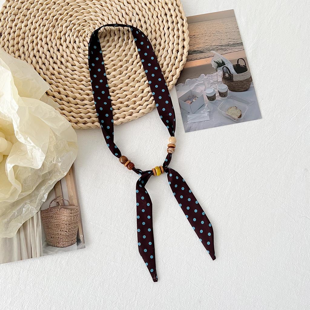Korean version of versatile classic leopard print beaded silk scarf women's summer decoration long strip small scarf adjustable thin scarf