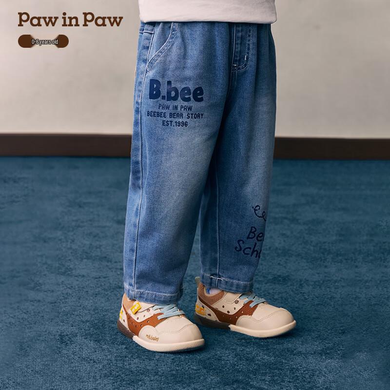 PawinPaw 2026 Boys  Cartoon Bear Slub Denim Straight Jeans 110