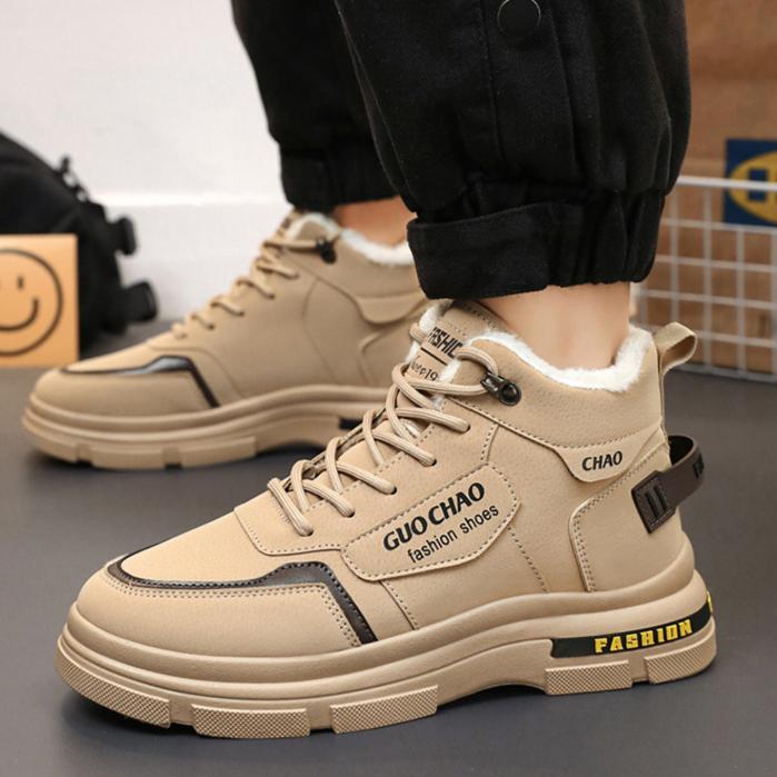 New Winter Men's Shoes with Plush High Top Boots Men's Fashion Versatile Thick Warm Cotton Shoes Workwear Shoes Short Boots