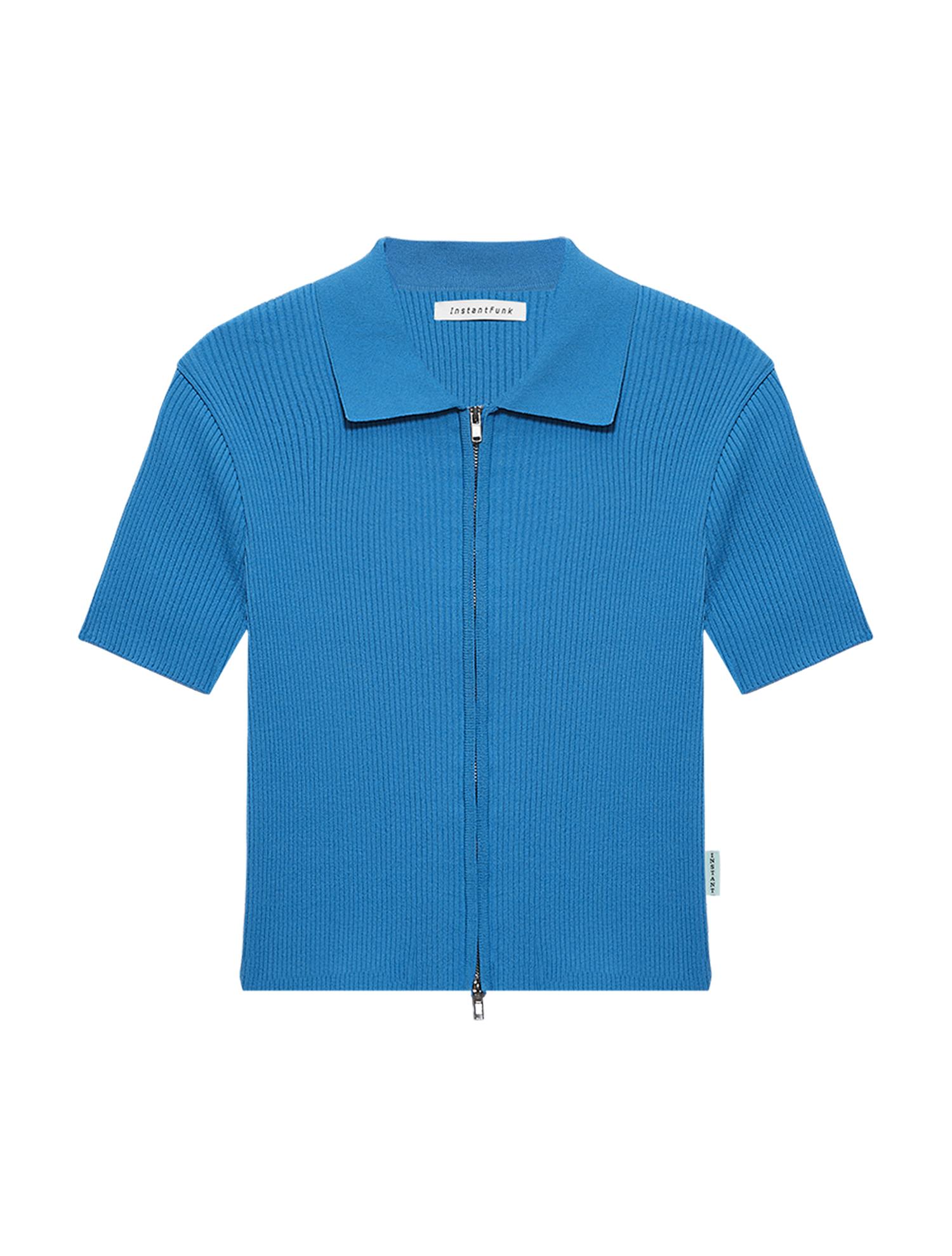 Instant Punk Slim Crop Knit Zip-Up - Blue Blue/Free