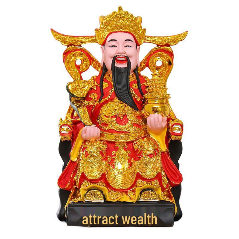 Statua Buddha in Resina Ruyi Dio della Ricchezza con Nove Draghi, 30 cm o 40 cm - Ornamenti per la Prosperità