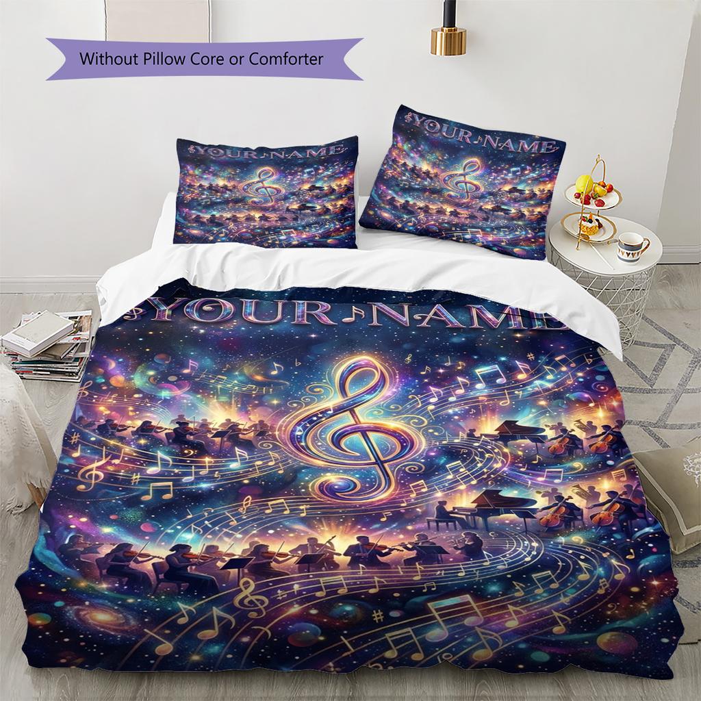 Name Custom Music Pattern Bedding Set Quilt Cover Pillowcase Home Decor Gift (1 * Duvet Cover + 2 * Pillowcase, Without Core)